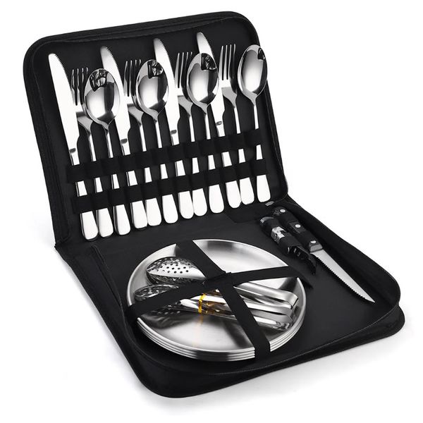 20-Piece Portable Camping Stainless Steel Travel Cutlery Set IL-45