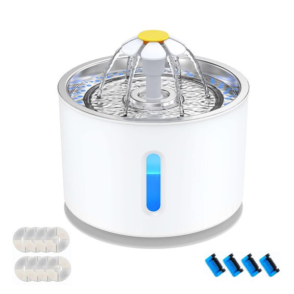 2.4L Cat Water Fountain Stainless Steel Top with 8 Filters &amp; 4 Sponges