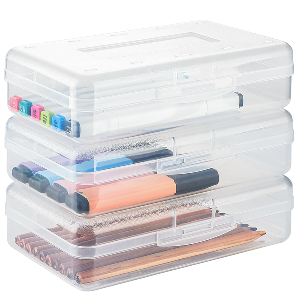 3 Pack Large Hard Pencil Case Organizer, Plastic Supply Box