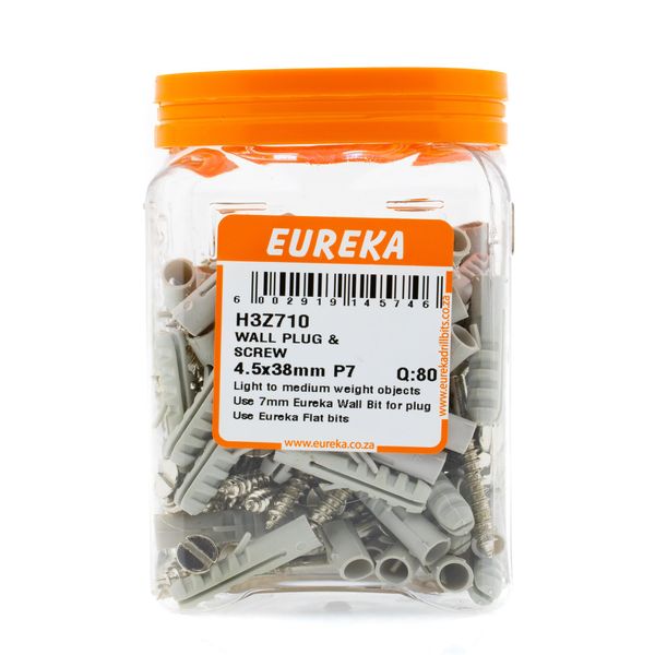 EUREKA Wall Plug &amp; Screw 4.5 x 38mm Plug 7mm Q:80 H3Z710
