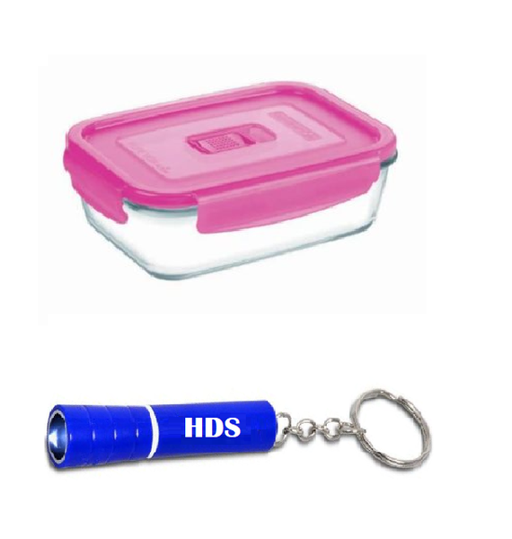Rectangular Glass Container with Air Vent Lid - Pink 350ml With HDS Torch