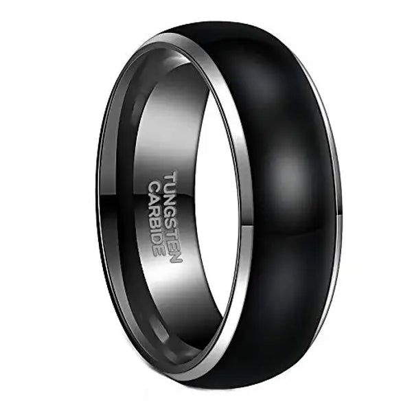 Beveled Edge Black Tungsten Ring With Silver Detail - 8mm