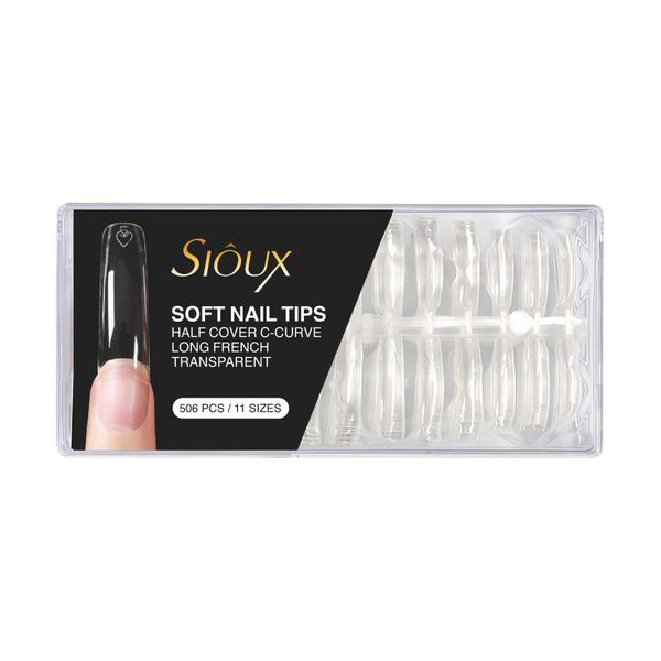 Sioux Soft Nail Tips - 506 Pcs Half Cover C-Curve Long French Transparent