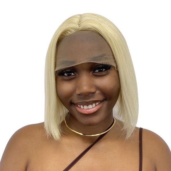 10" Straight Human Hair T-Part Lace Wig - # Blonde- 13A Grade