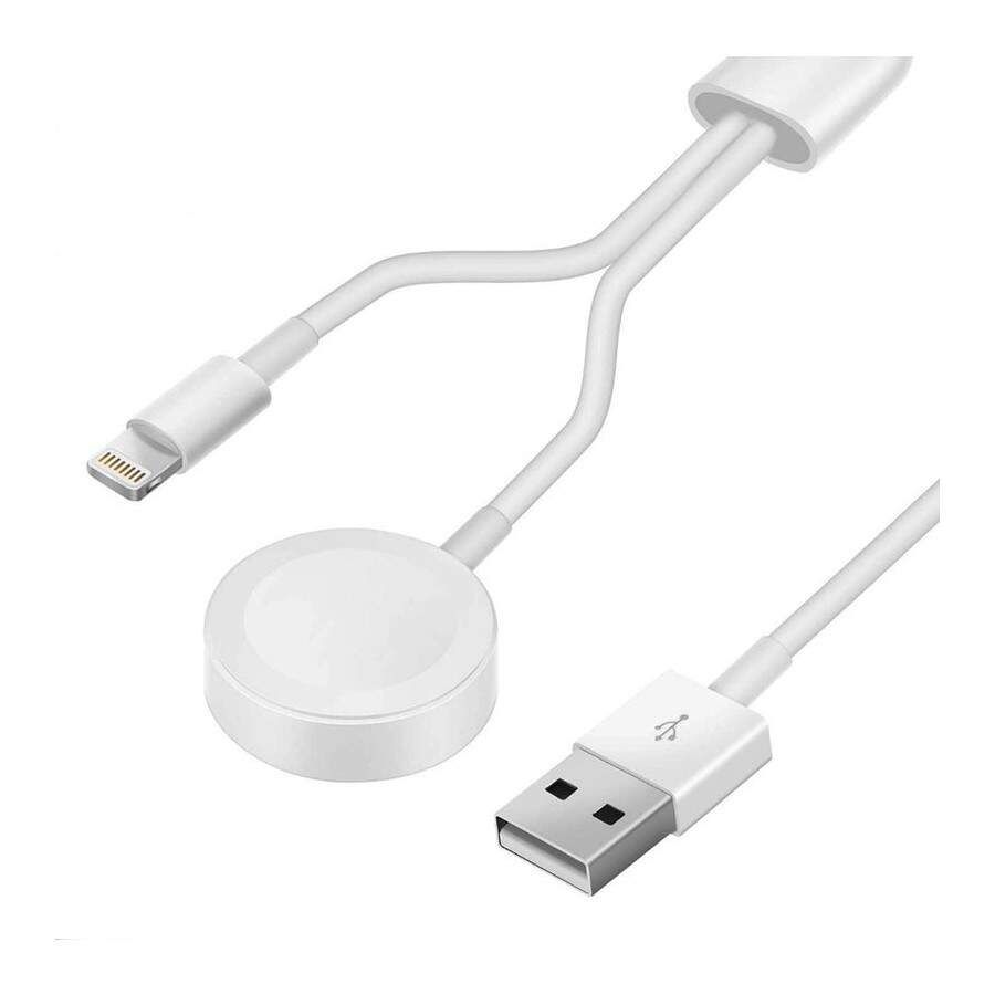 2 in 1 apple watch iphone magnetic lightning charger cable white