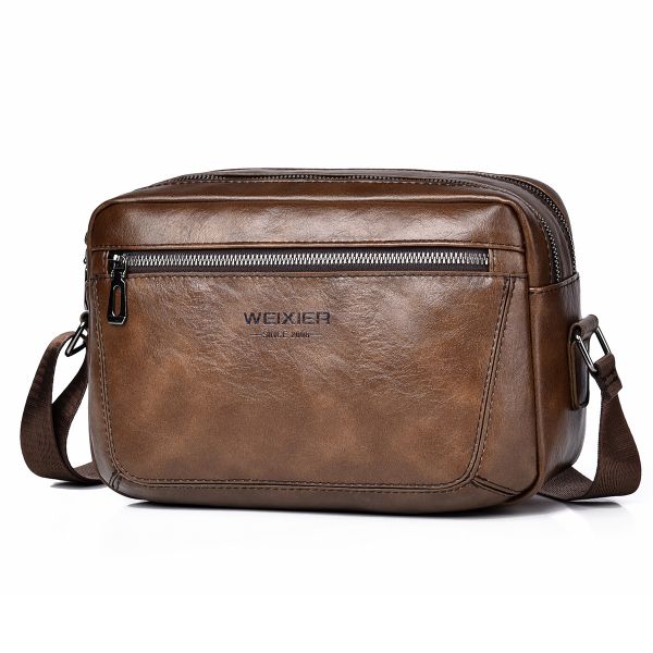 Men's Vintage PU Crossbody Shoulder Bag Waterproof Anti-Scratch