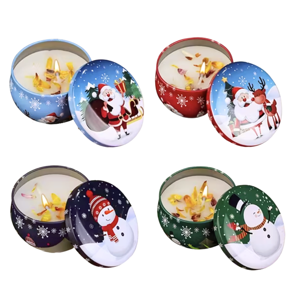 Set of 4 Tin Christmas Candles with Petals