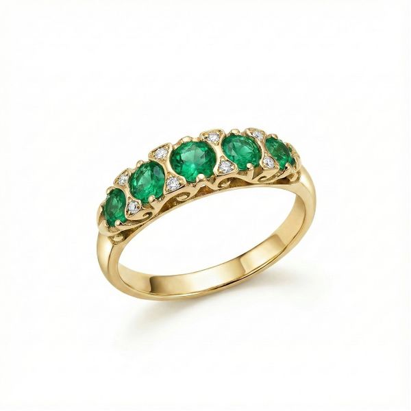 Morrisons Dahlia 9k Yellow Gold Antique-style Natural Emerald Diamond Ring