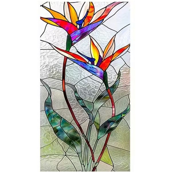 Decor Flower Stained Glass PVC Window Sticker - 45cm x 99cm