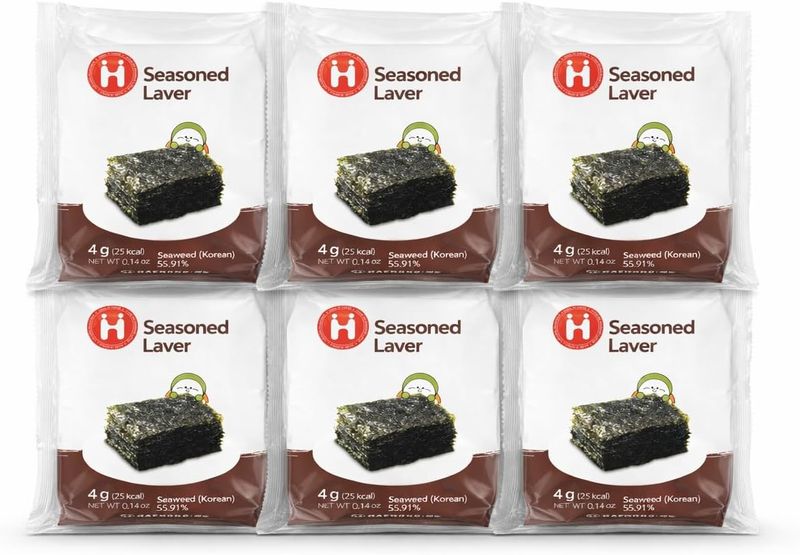 H Seasoned Laver Korean Seaweed Snack - 6 Pack (6 × 4g)