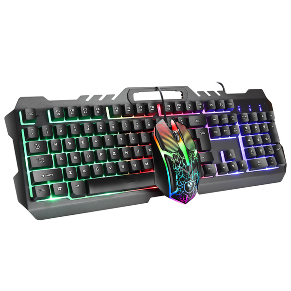 Mechanical Gaming Keyboard Wired Mouse Set with RGB Colorful Lighting