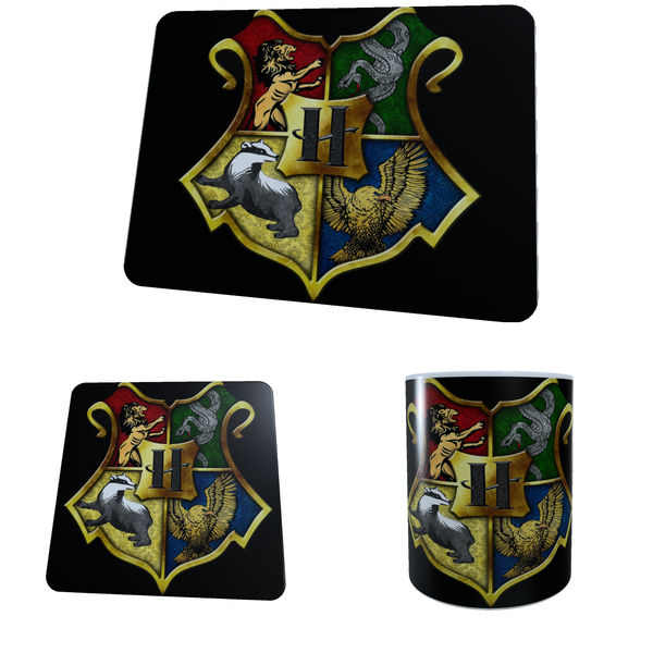 Harry Potter House Logos - Black - Coffee Mug, Coaster and Mouse Pad Combo