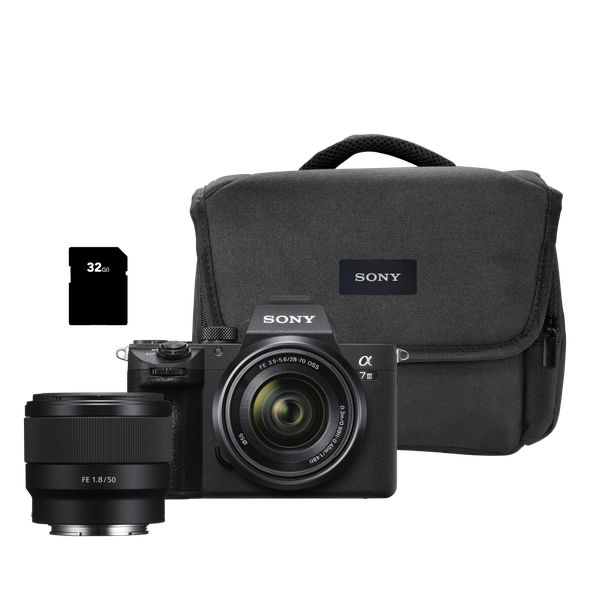 Sony a7 lll Mirrorless Camera + 28-70mm Lens + 50mm f1.8 Lens + Bag + Card