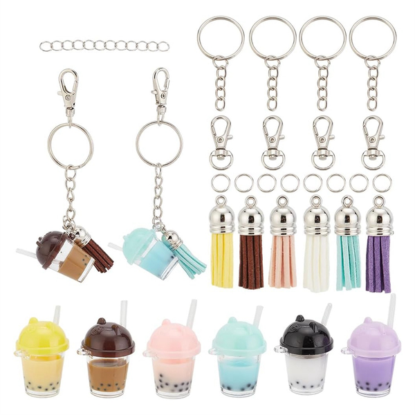 62Pcs Cup Keychain Making Kit 3D Resin Bubble Tea Pendants And Tassel