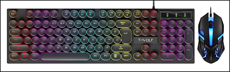 T-WOLF T270 Retro Punk Keyboard &amp; Mouse Combo