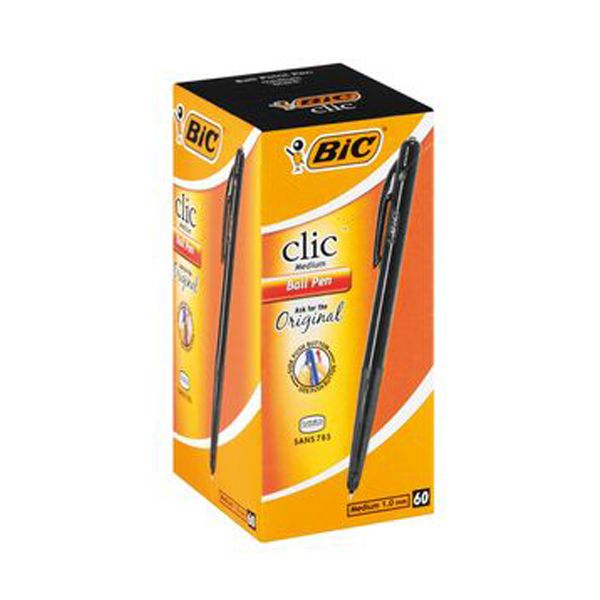 BIC Clic Medium Ballpoint Pens - Black (Box of 60)