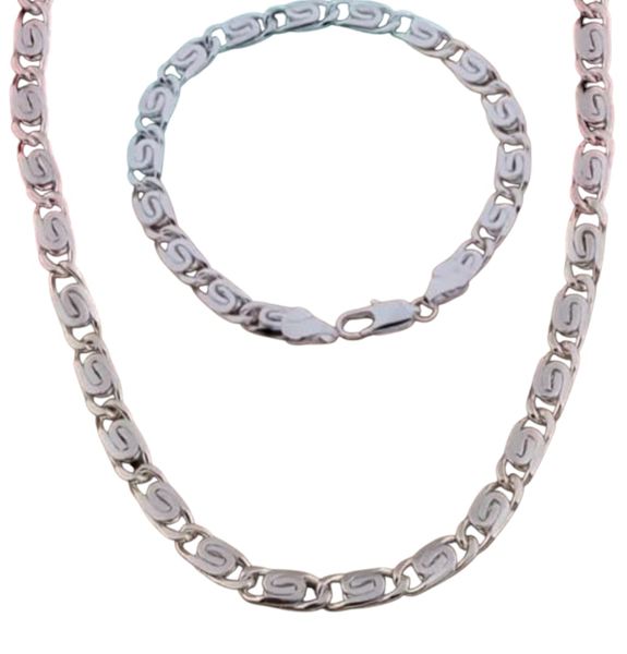 Cloud Pattern Design,2-Piece Set 925 Silver Plated Men's Necklace &amp;Bracelet