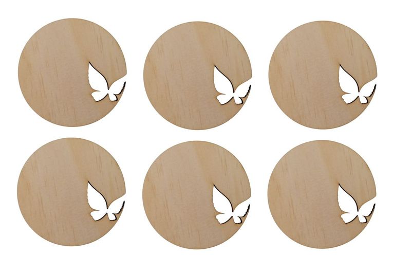Wooden Butterfly Cutout Cup Coasters - Set of 6