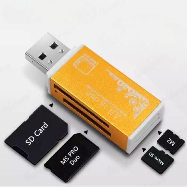 4 in 1 USB Card Reader. Reads SD, Micro SD, Pro Duo &amp; M2 Memory Cards