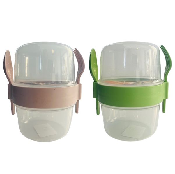 BPA Free - 2 Compartment On the Go Cup, Fork &amp; Spoon - 800ml - 15cm x 12cm