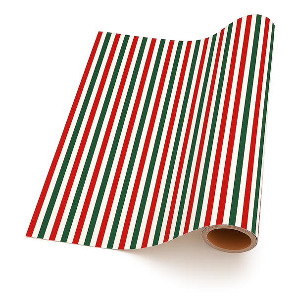 Candy Cane Christmas Giftwrap - 5m Roll (50cm wide) - Red, Green &amp; White