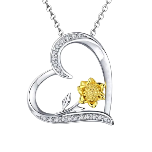 Sunflower Necklace for Women Heart Flower Pendant Sunshine Silver Gift