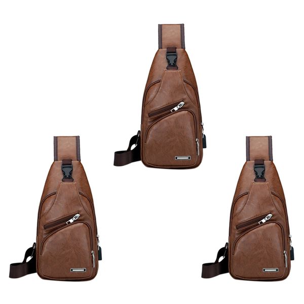 Mini Usb Interface Plenty Of Space Mens Pu Bag Light Brown