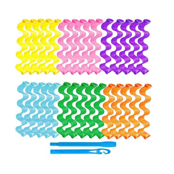 30 Piece 30cm Water Ripple Hair Curlers, Heatless Wave Hair Curlers (6 color)
