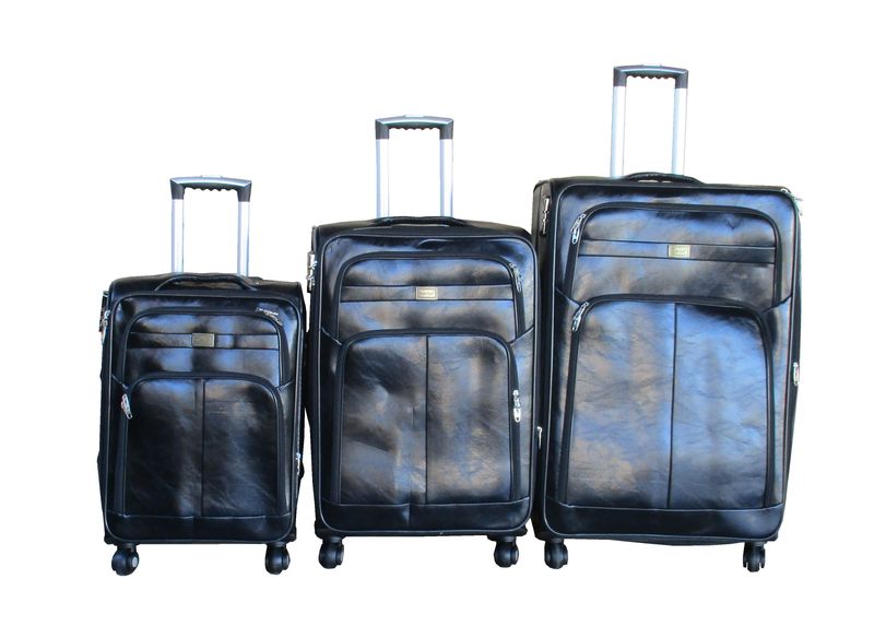 Blue Star -PU Leather 3-Piece Trolley Luggage Set, Spinner Wheels
