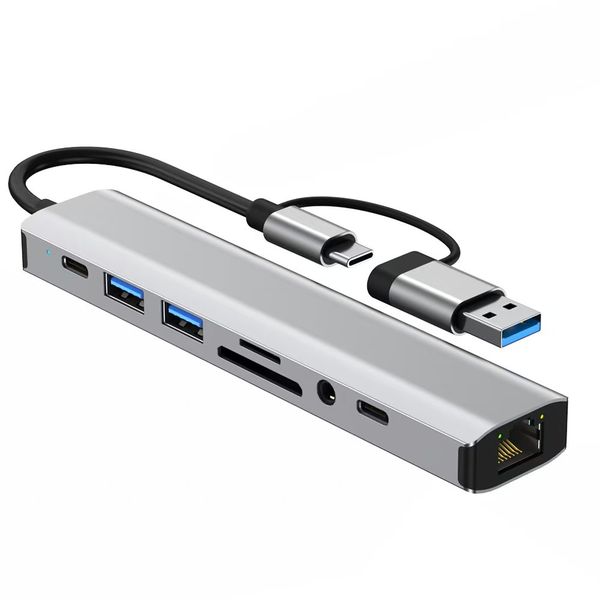 TechZA 9-in-2 USB-C &amp; USB A Hub with Ethernet, USB 3.0 &amp; Audio - TZ-HB08