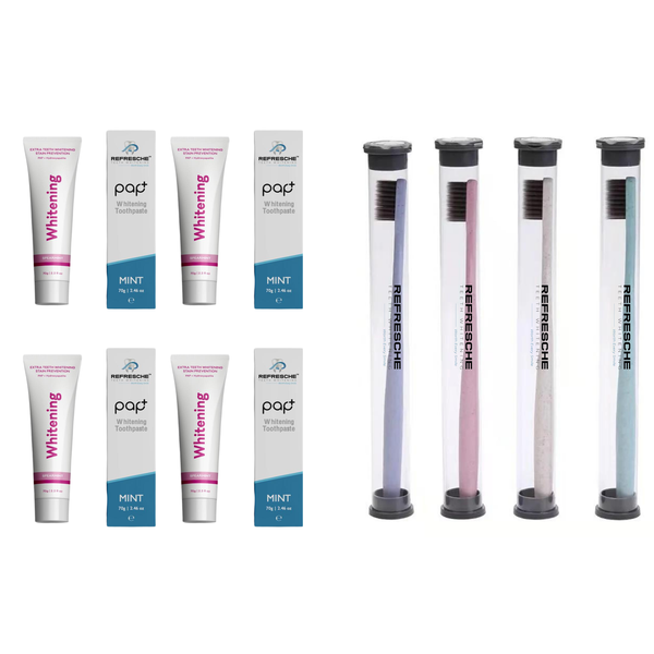 REFRSCHE Pap Whitening Toothpaste 70g + Soft Bristle Toothbrush 4 Pack