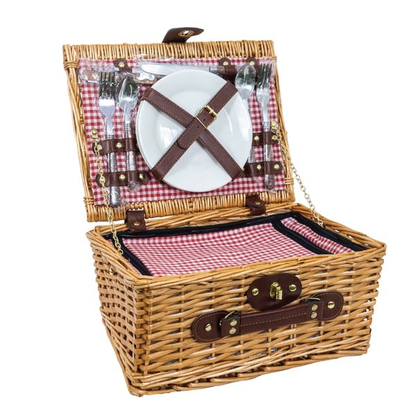 Picnic Basket for 2-Person with Insulated Cooler - 11 Piece Wicker Set