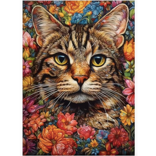 Floral Cat (30cm x 40cm) Diamond Painting Kit