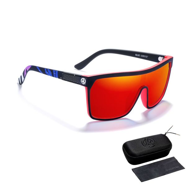 Kdeam Designer Shield Sunglasses- Matt Black&amp;Red Frame and Red Mirror Lens