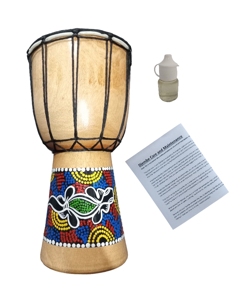 Djembe Drum Light Wood Gecko Sun Dots -Treatment Oil - Care Manual - 30CM