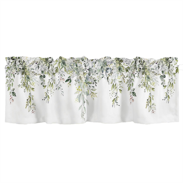 Sage Green Curtain Valance for Windows Watercolor Eucalyptus Leaf Rod Pock