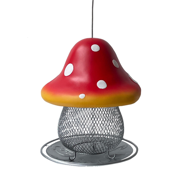 Solar Mushroom Bird Feeder Unique Easy Filling Feeder Yellow