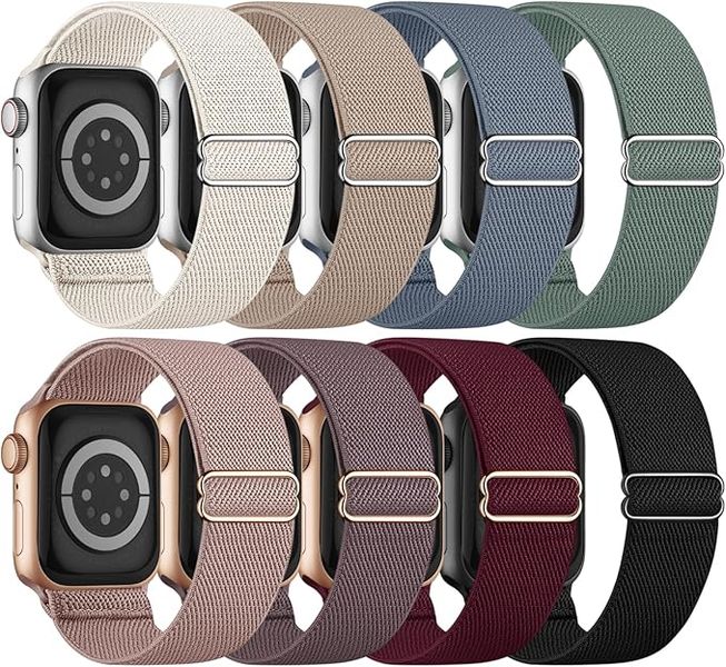 8 Pack Stretchy Solo Loop Band Compatible with Apple Watch Bands