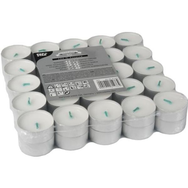 50 White Tealight Candles - Ø 37,2mm x 17,9 mm