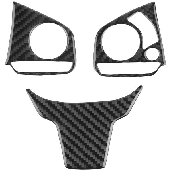 3Pcs Car Carbon Fiber Steering Wheel Button Switch Panel Cover Trim Decorat