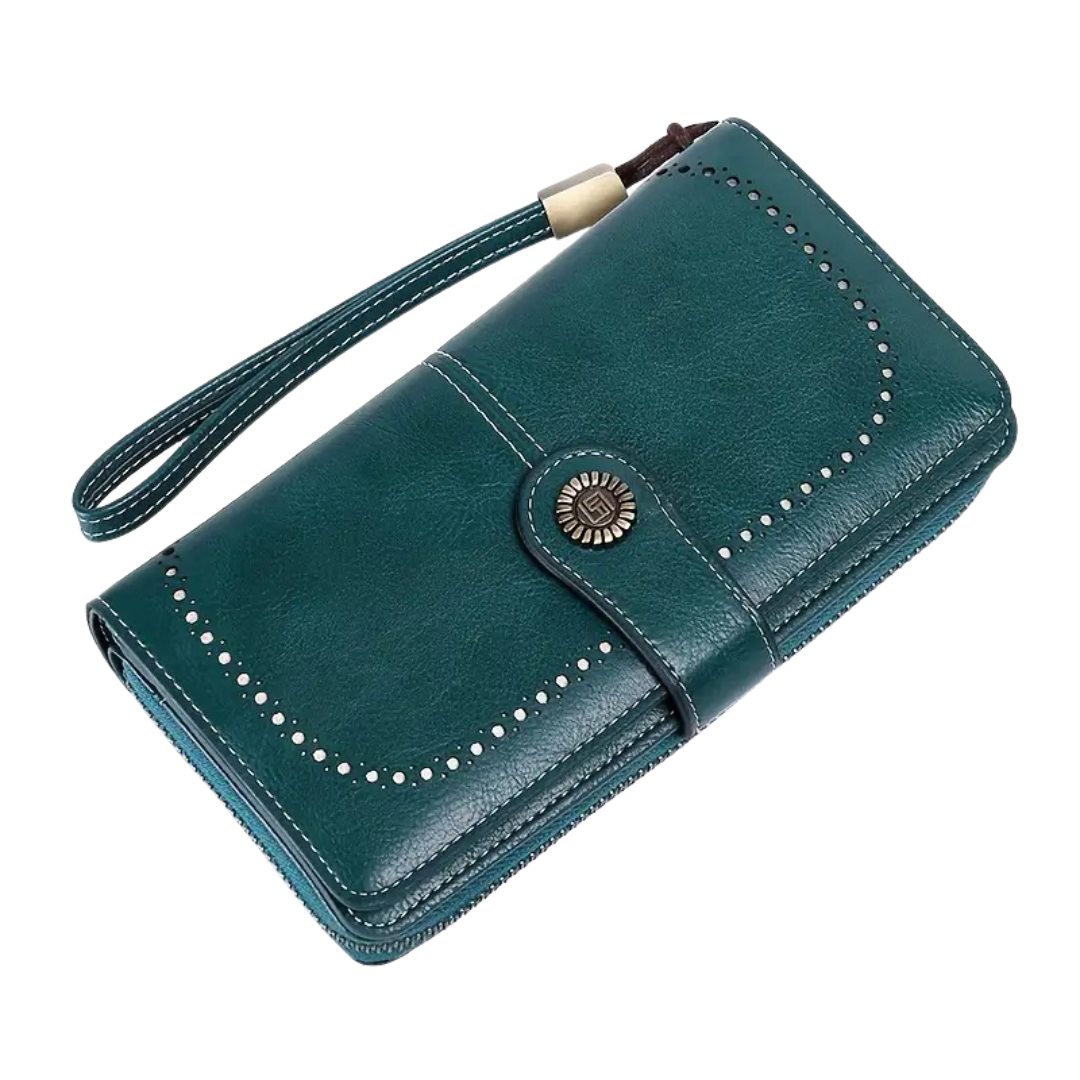Genuine Leather Credit Card Holder With RFID Large Capacity Wristlet