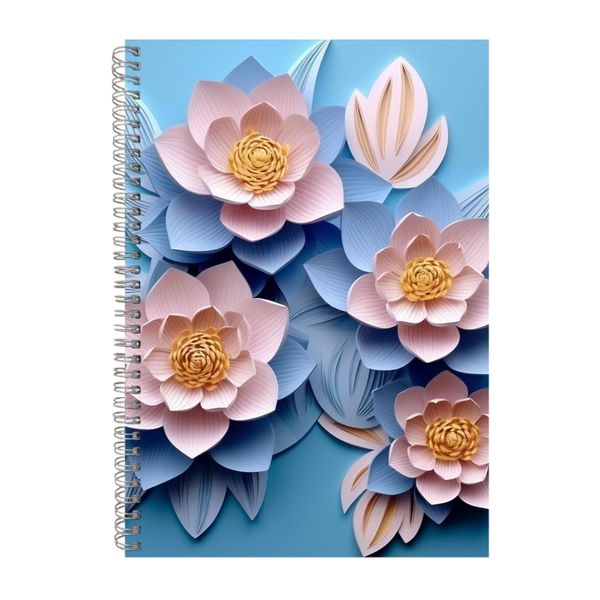 3D Clay Waterlily Flowers Blue Notebook Gift Idea A4 Notepad Pad 104