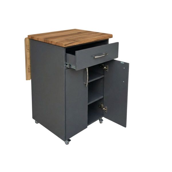 Small Kitchen Island on Wheels with Fold-Out Table &amp; Shelves