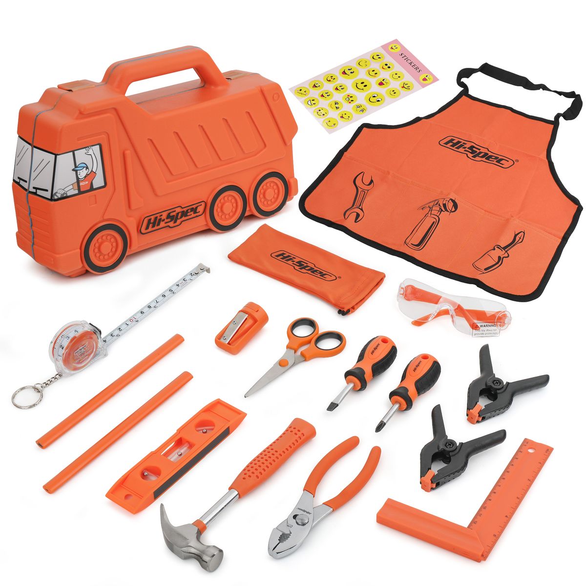 HiSpec 17 Piece Real Kid's Orange Tool Kit Set with Truck Tool Box