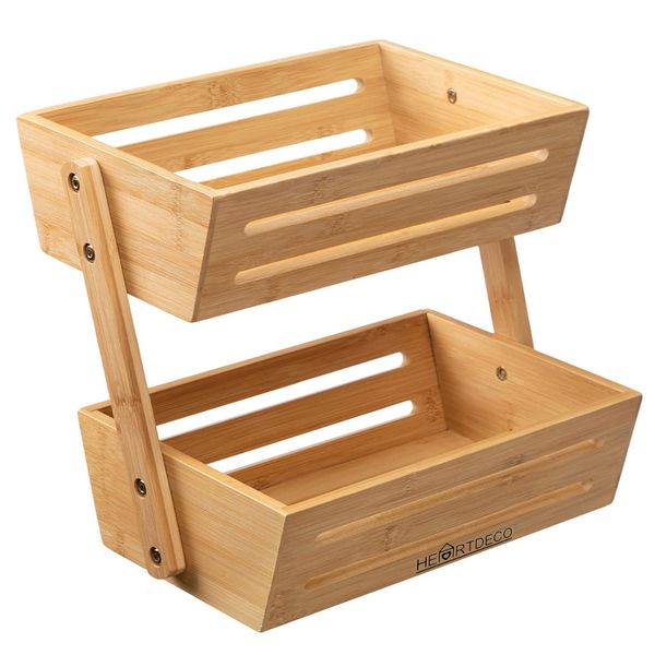 Heartdeco Countertop 2 Tier Bamboo Food Storage Basket