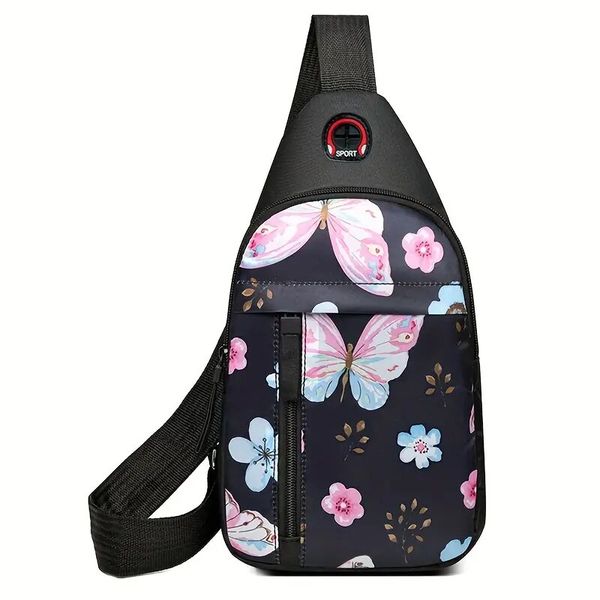 Chest Bag Single Shoulder Crossbody Bag With Earphone Hole (Butterfly)