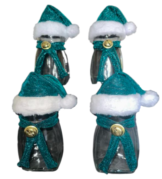 Christmas Gift/ Decorative Glass Jar - Christmas Hat &amp; Scarf &amp; Jingle Bell