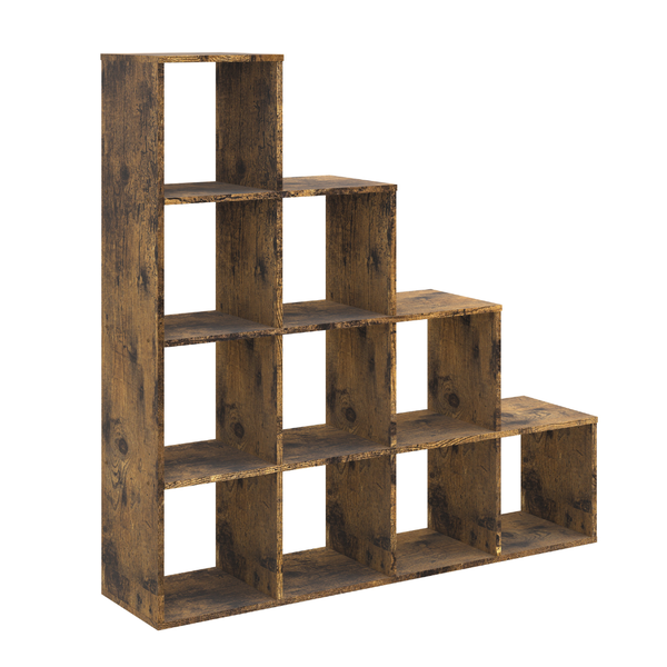 Anchor 10-Cube Multi-Level Storage Shelf, Vintage Wood, 120×30×120cm Brown