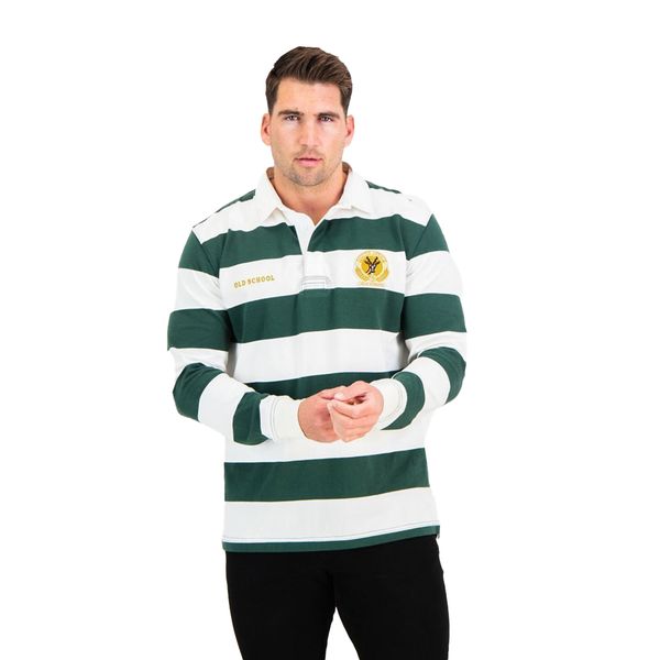 Old School SA Supporters 8X8 Stripe LS Rugby Jersey - OS Green