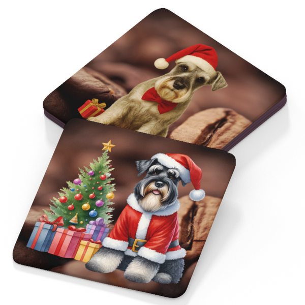 Schnauzer Hardwood Christmas Coaster Set - 10cm x 10cm (Set of 4)
